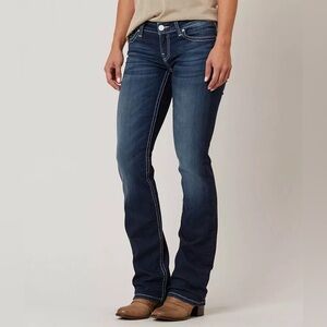 BKE Culture Boot Cut Low Rise Jeans With Stretch And Contrast Stitching Size 28